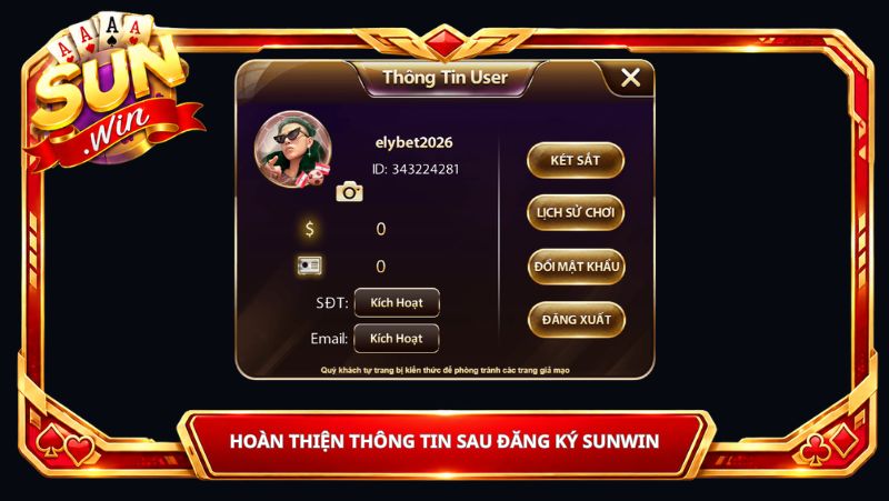 hoàn thiện thông tin sau đăng ký sunwin